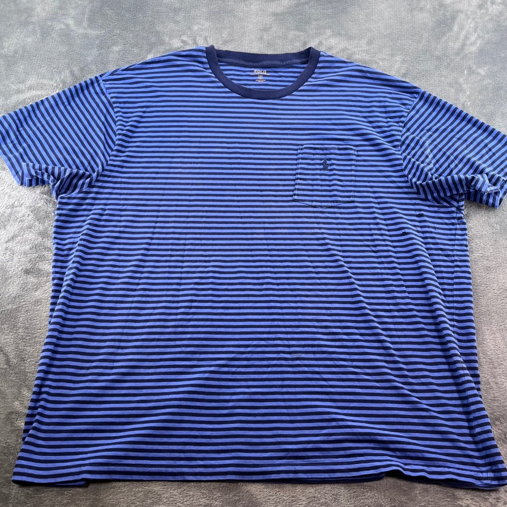 Polo Ralph Lauren Striped Pocket T-Shirt Mens 3XB Big Blue Navy Pony Logo Tee